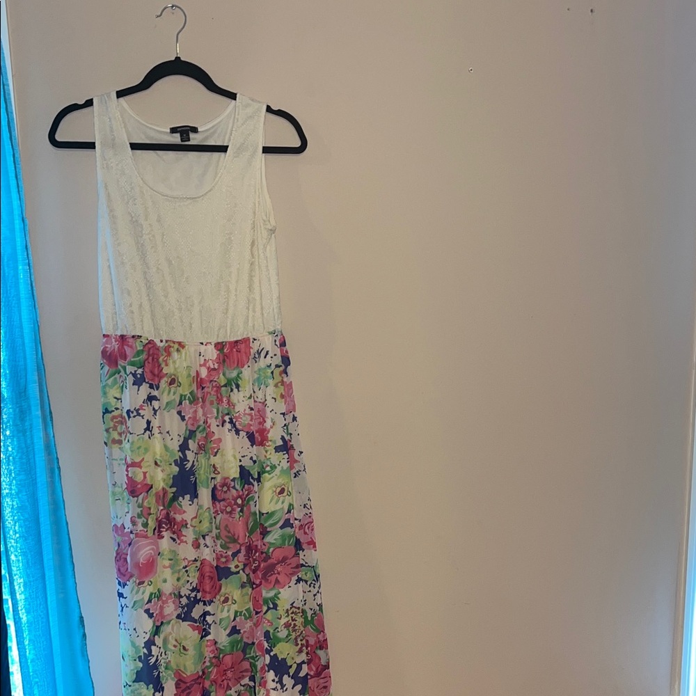 Espresso White and Floral Midi Dress